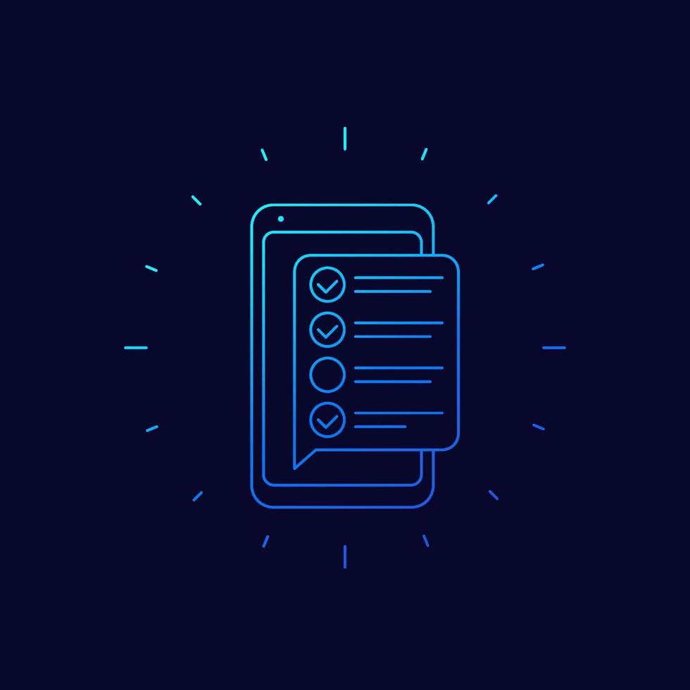 online enquêteformulier in telefoon, checklist vectorlijnpictogram vector