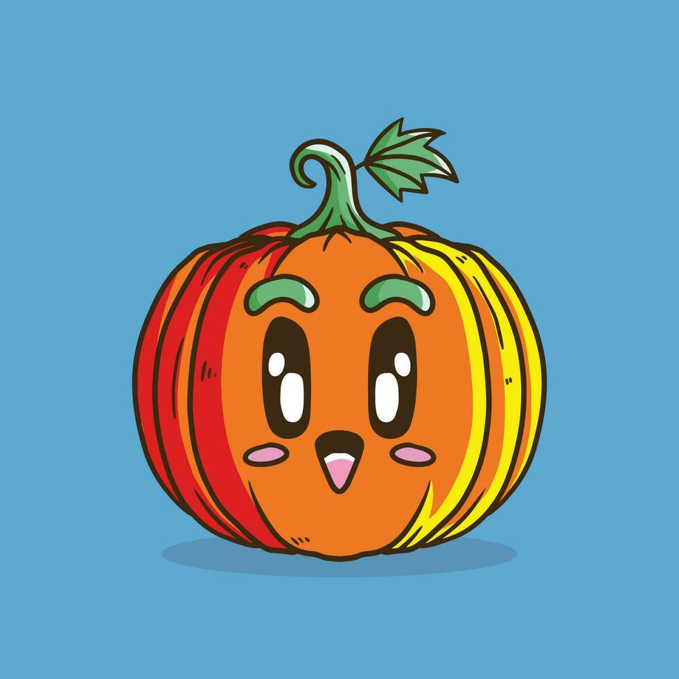 pompoen karakter met grappig gezicht. gelukkig schattig tekenfilm pompoen. gezond vegetarisch voedsel karakter vector illustratie