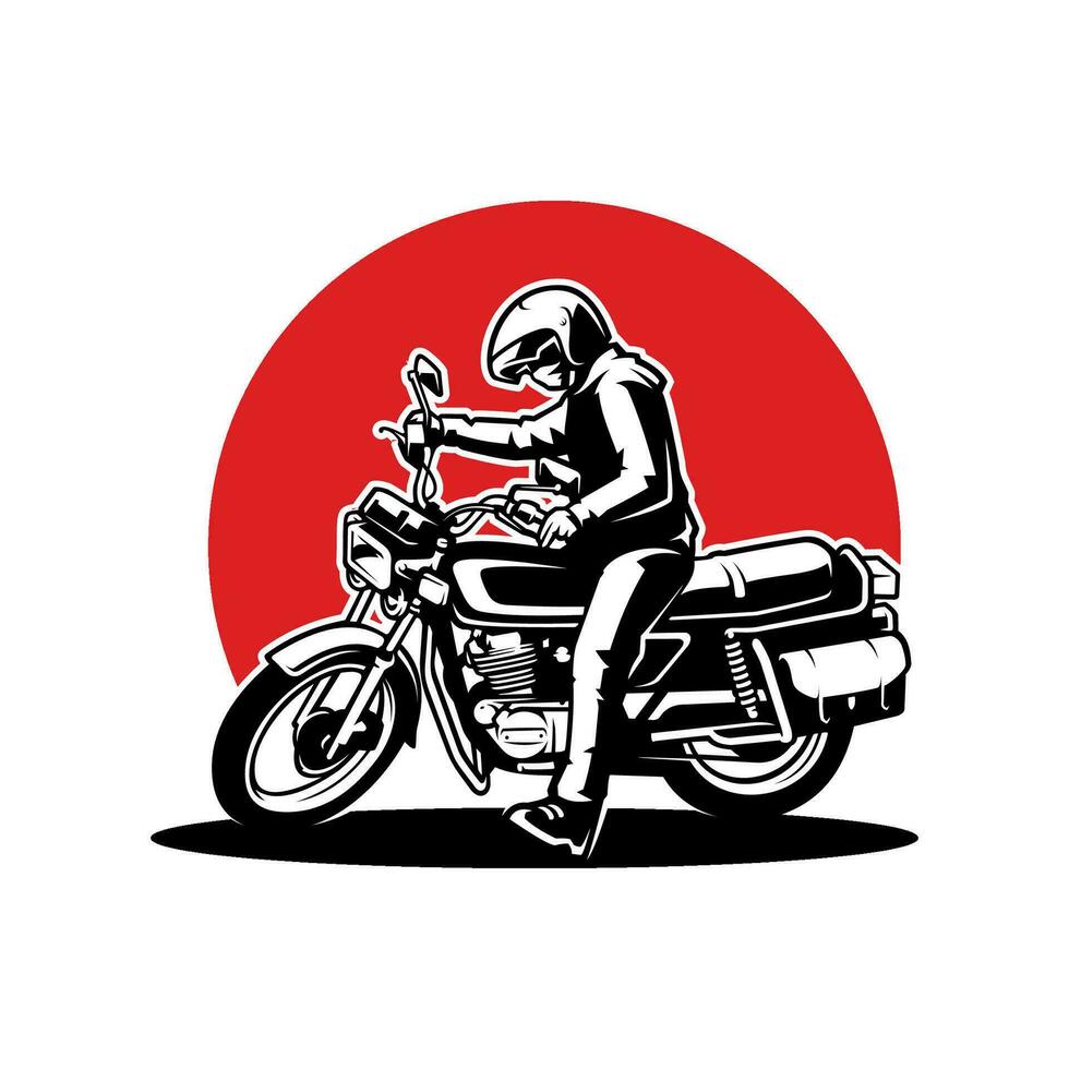 fietser rijden retro motorfiets logo vector