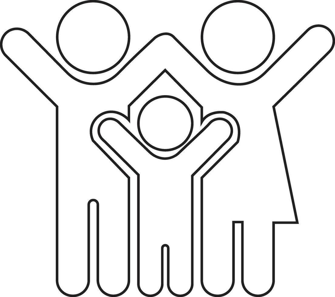 ouders en kind gelukkig familie icoon solide in lijn modieus stijl. weinig familie voor verzekering symbool met moeder, vader en zoon teken. ontwerp geïsoleerd Aan transparant achtergrond. vector appjes, website