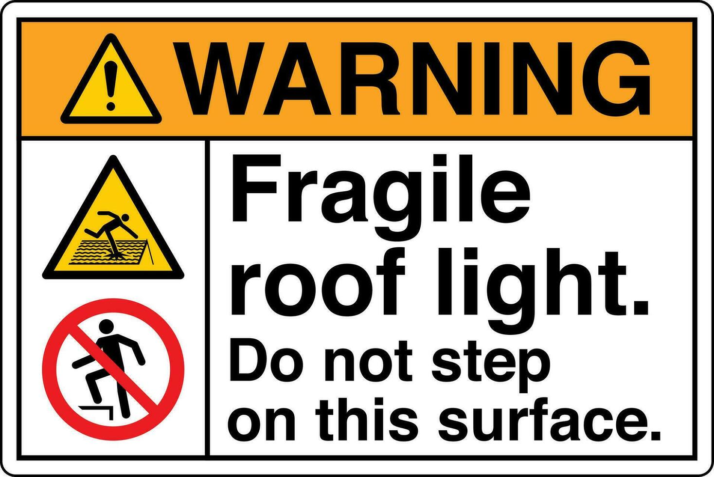 ansi z535 veiligheid teken markering etiket symbool pictogram normen waarschuwing breekbaar dak licht Doen niet stap Aan deze oppervlakte met tekst landschap multi icoon wit vector
