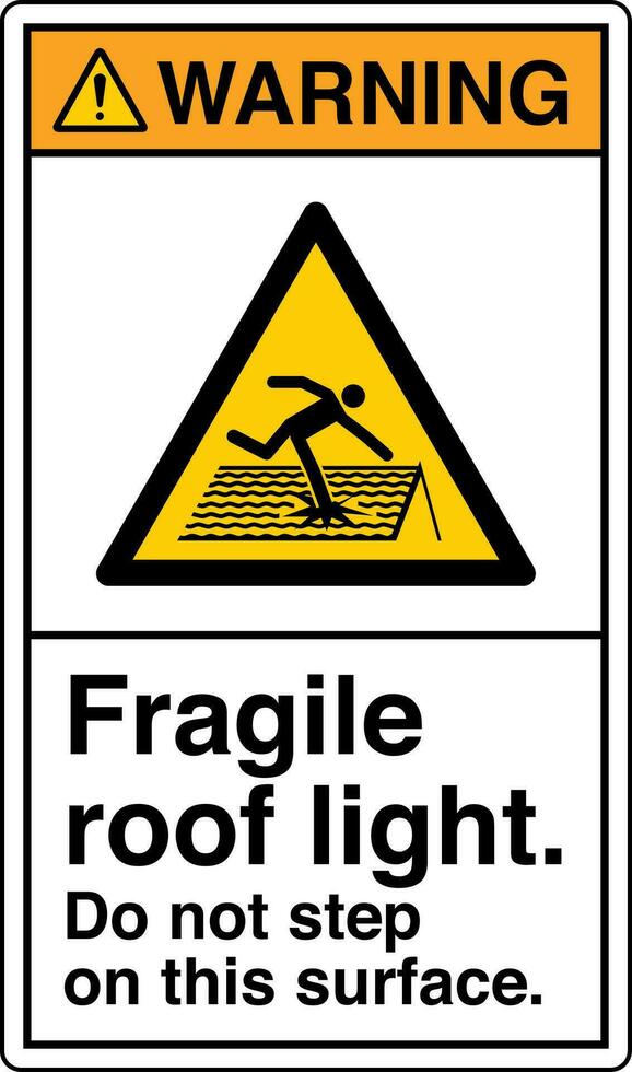 ansi z535 veiligheid teken markering etiket symbool pictogram normen waarschuwing breekbaar dak licht Doen niet stap Aan deze oppervlakte met tekst portret wit vector