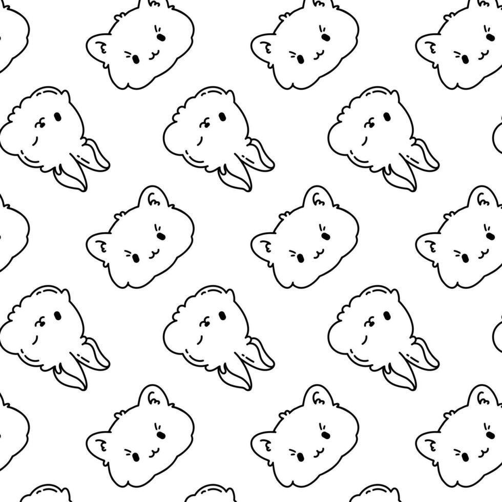 zwart en wit vector patroon, achtergrond met schattig dieren in kawaii stijl. de gezicht van een beer, een konijn, een kat voor decoreren kinderen dingen, kleren, omhulsel papier.