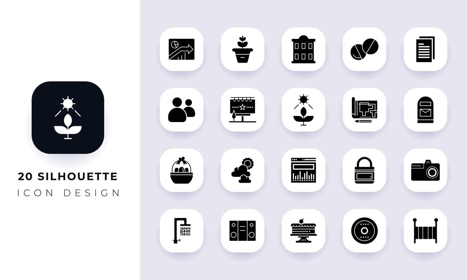 minimaal plat silhouet icon pack. vector