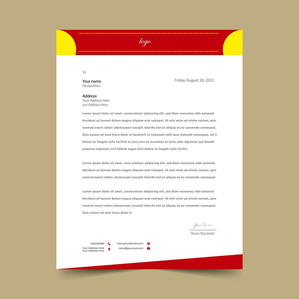 rood briefhoofdkussen sjabloonontwerp vector