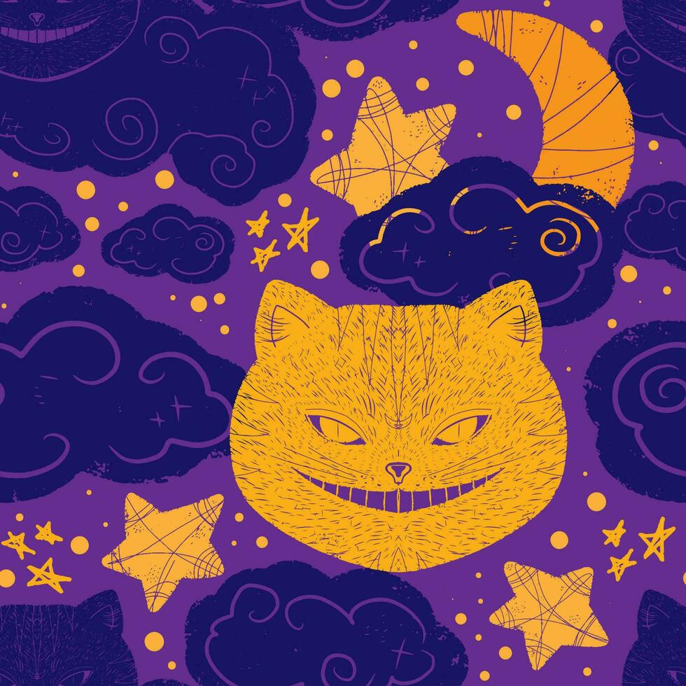een kat met een maan en sterren Aan een Purper achtergrond vector