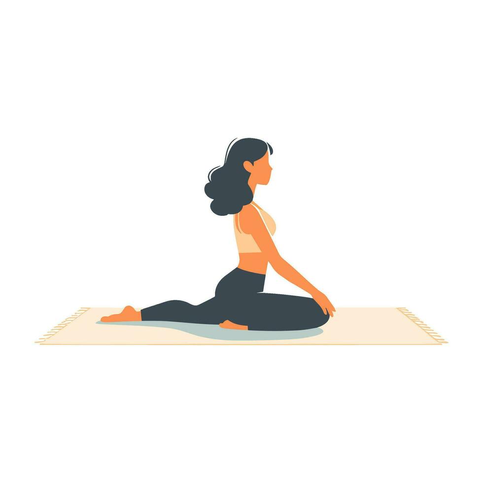 jong vrouw aan het doen yoga, fysiek oefening, aerobics oefening. gezond levensstijl concept. vrouw karakter Aan mat, geestelijk ontspanning. vlak vector illustratie, eps 10.