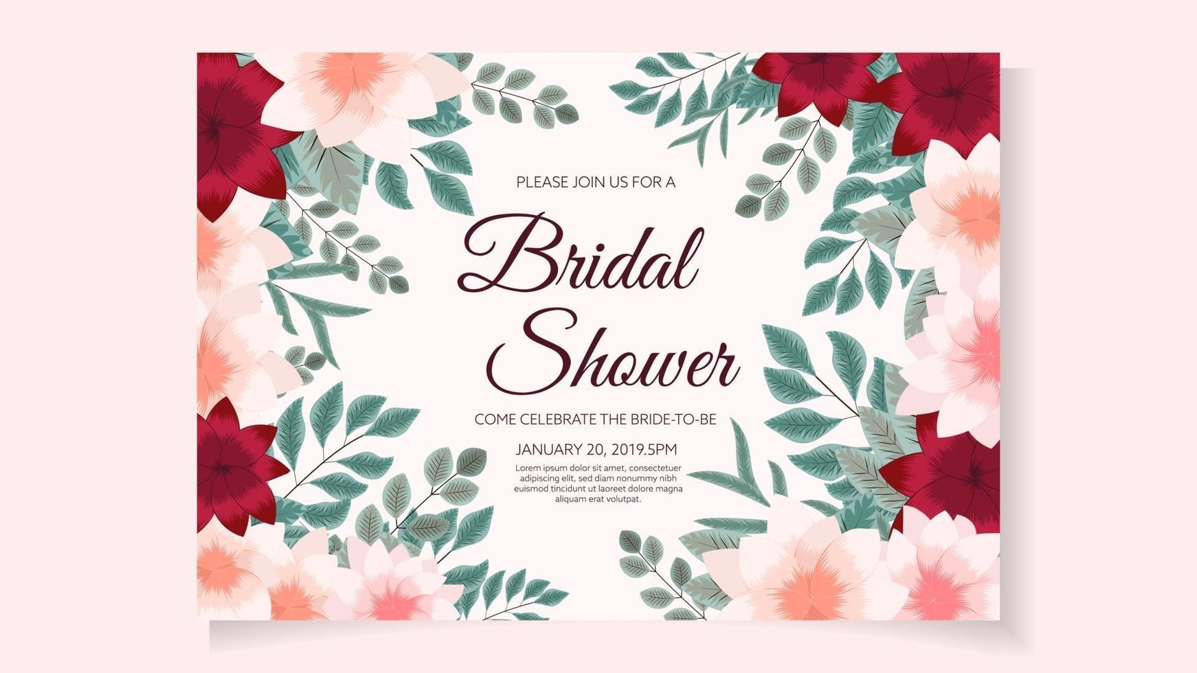 bruids douche uitnodigingskaart sjabloon in abstracte bloemen bloemen vector
