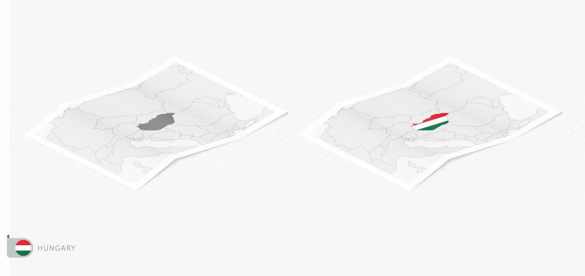 reeks van twee realistisch kaart van Hongarije met schaduw. de vlag en kaart van Hongarije in isometrische stijl. vector