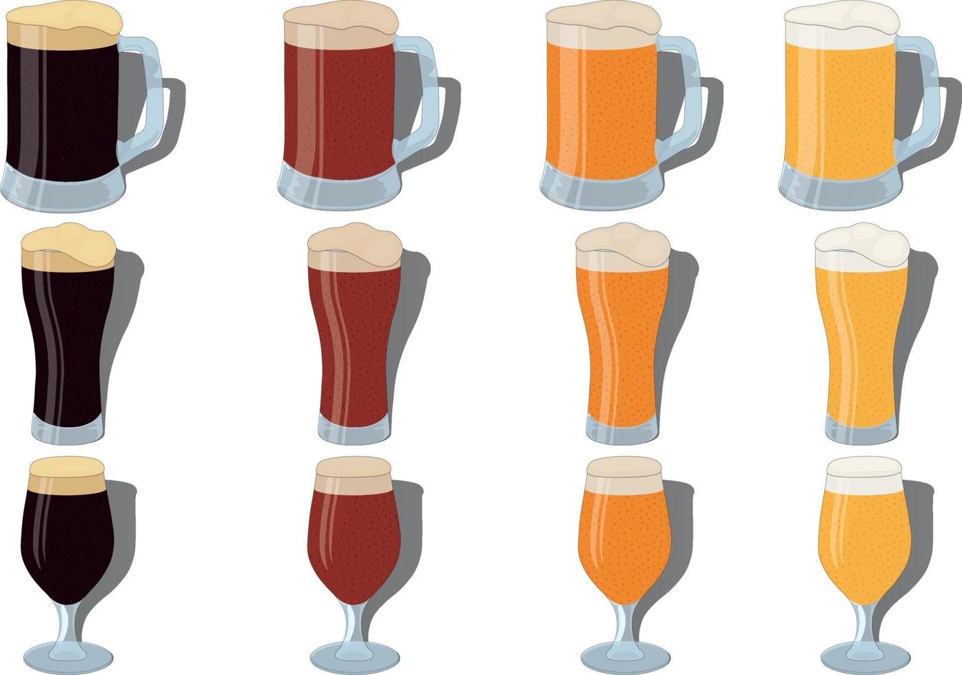 vier soorten bier in drie soorten glazen vectorillustratie vector