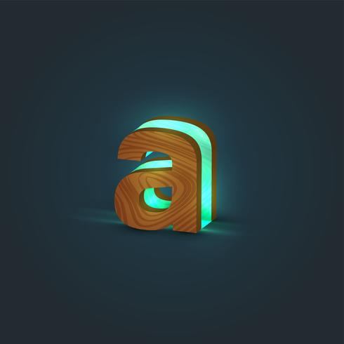 3D, realistisch, glas en houten karakter van een lettertype, vector