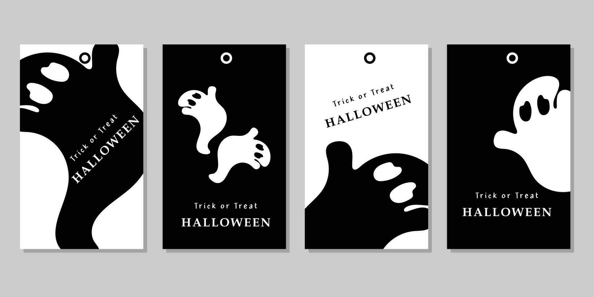 halloween geschenk tags met geest Aan zwart en wit achtergrond. vector