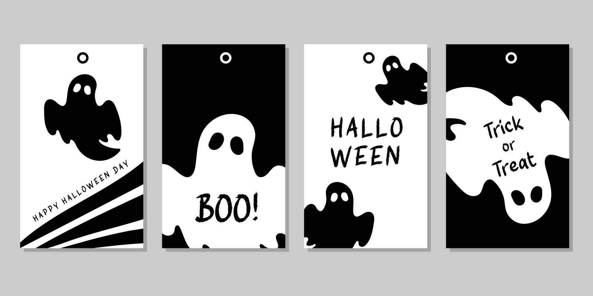 halloween geschenk tags met geest Aan zwart en wit achtergrond. vector