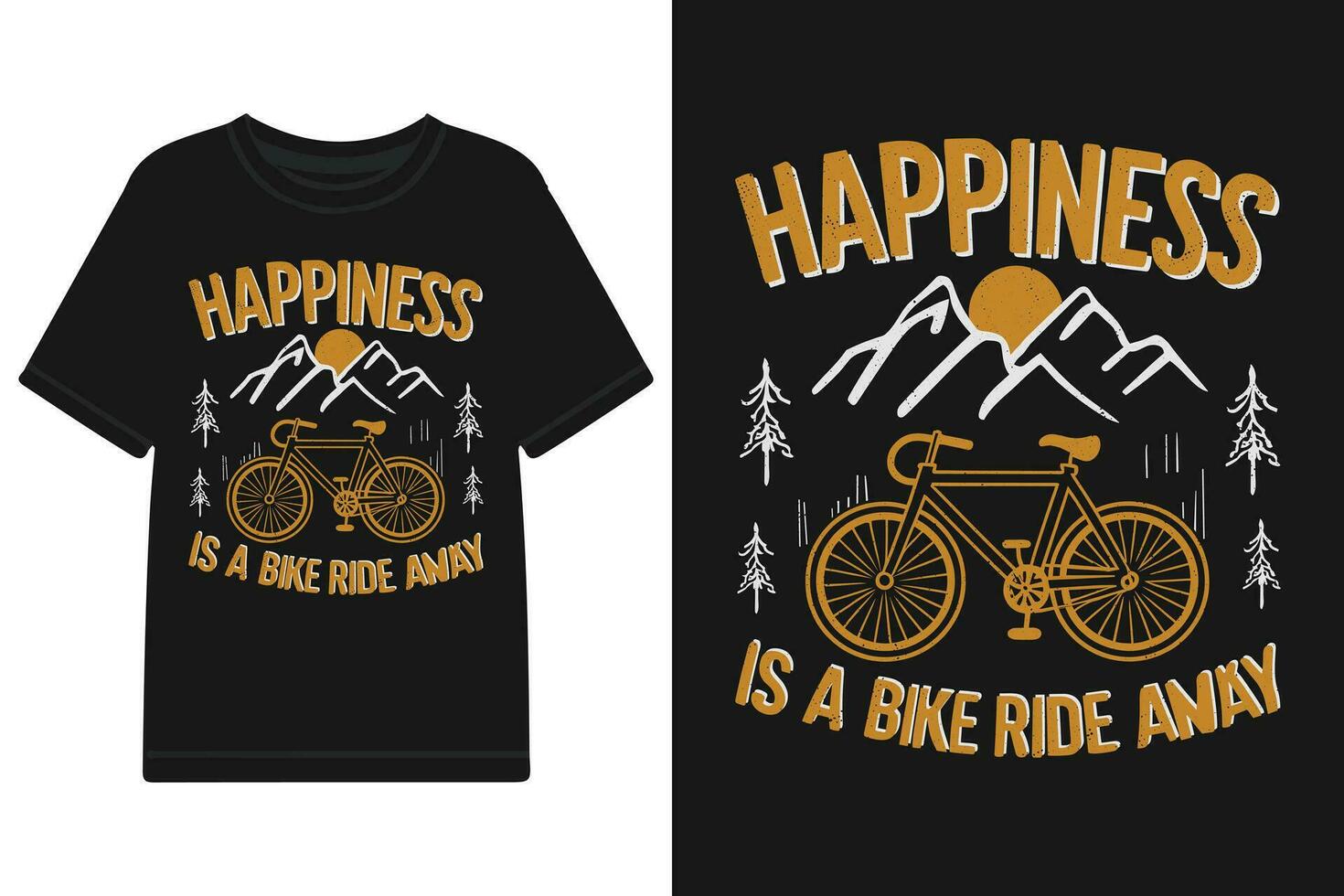 ''geluk is een fiets rijden weg'' t shirt, kleding ontwerp en getextureerde belettering. typografie, vector afdrukken, poster, embleem.