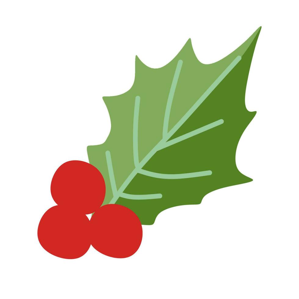 Kerstmis BES hulst ilex aquifolium bladeren en fruit. bloemen tak, rood Kerstmis winter decor. vector decoratief plantkunde blad, traditioneel ornament symbool geïsoleerd Aan wit voor ansichtkaart, groet kaart.