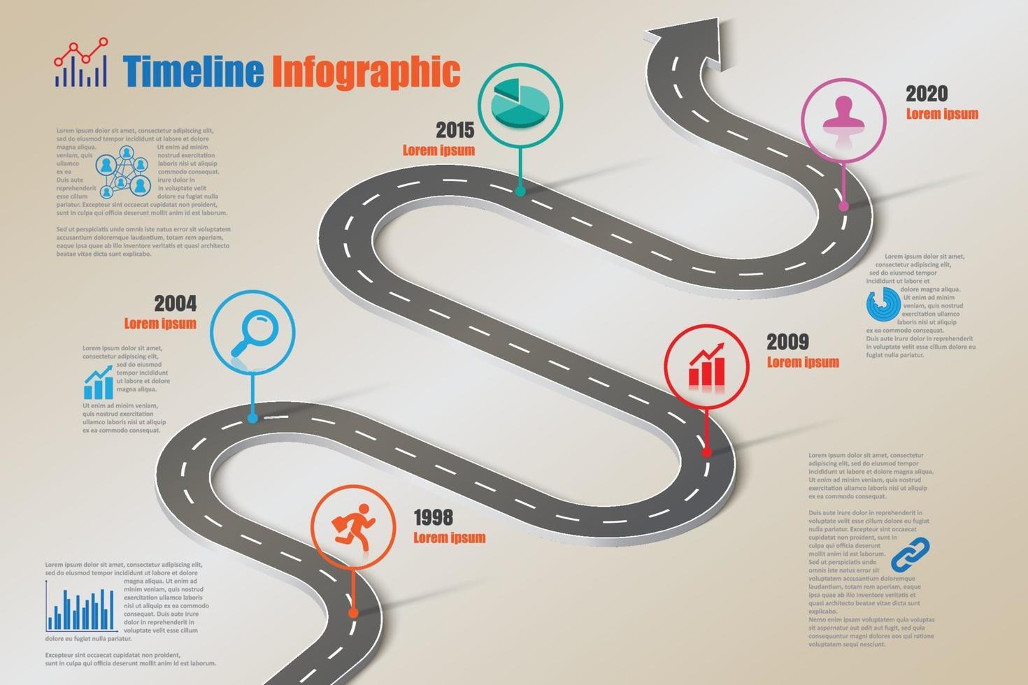 zakelijke routekaart tijdlijn infographic sjabloon met aanwijzer vector