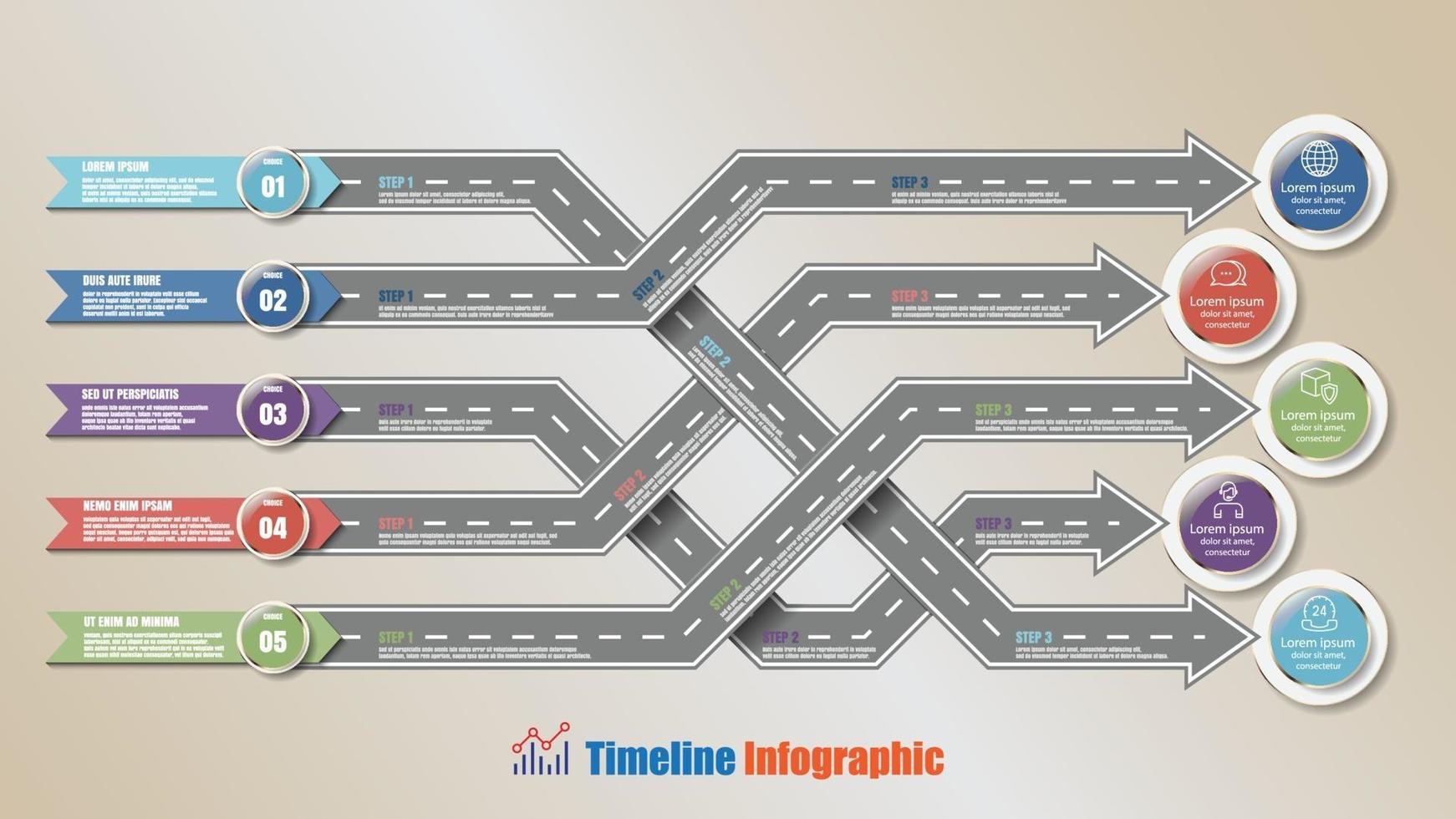 moderne routekaart platte tijdlijn infographic 5 optie vectorillustratie vector