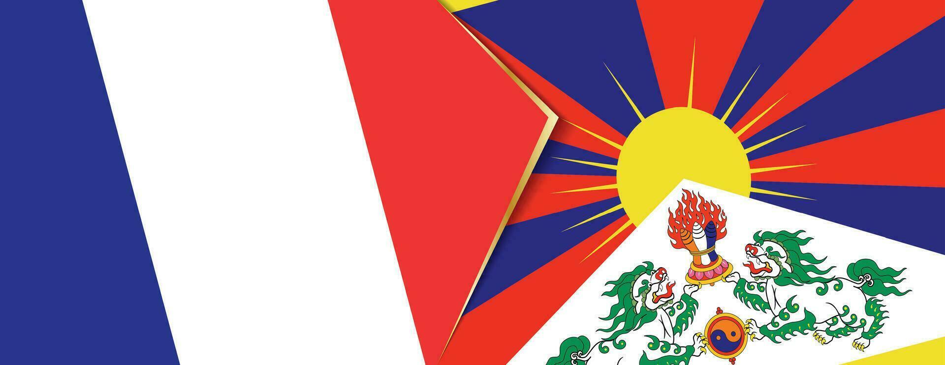 Frankrijk en Tibet vlaggen, twee vector vlaggen.