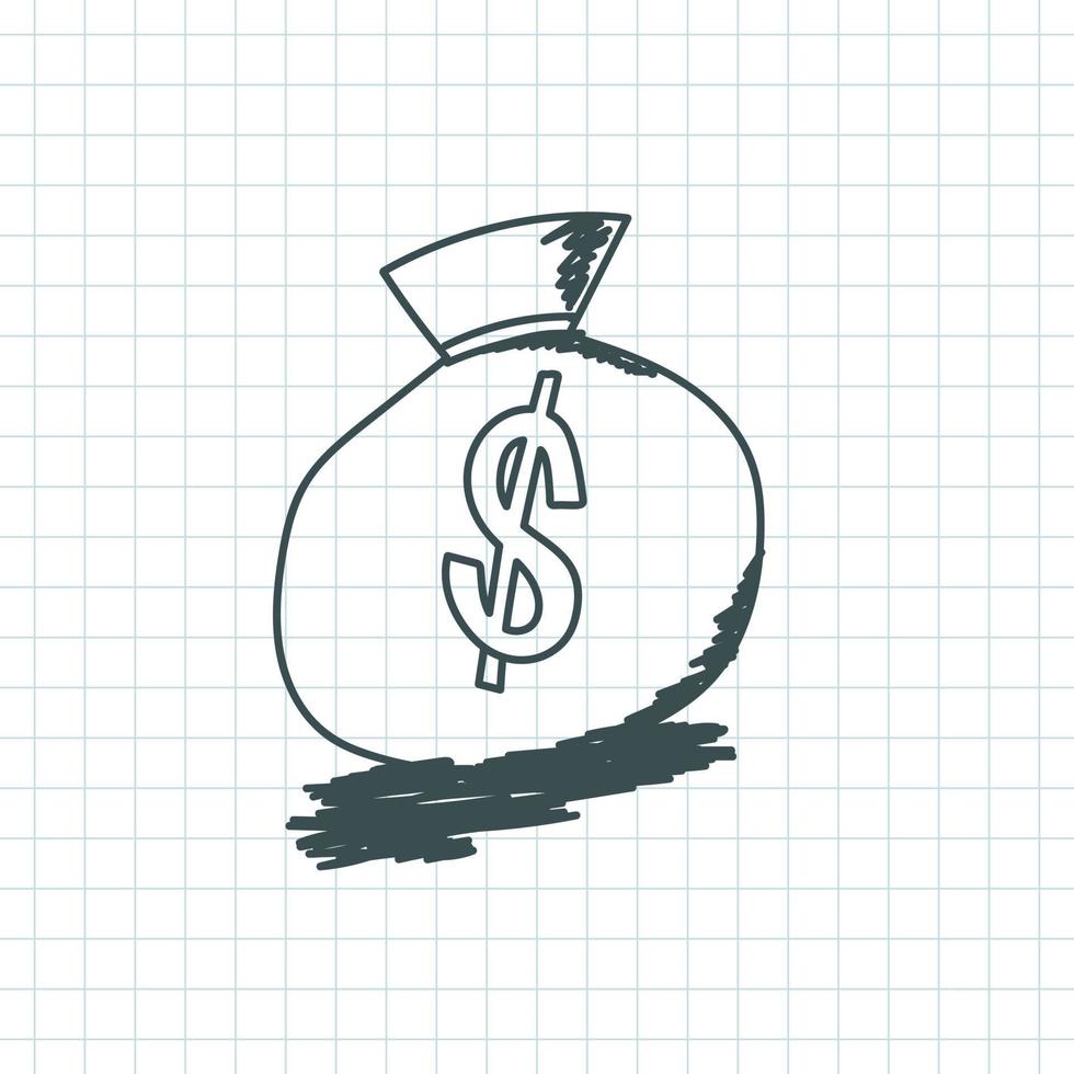 dollar geld tas pictogram doodle vector