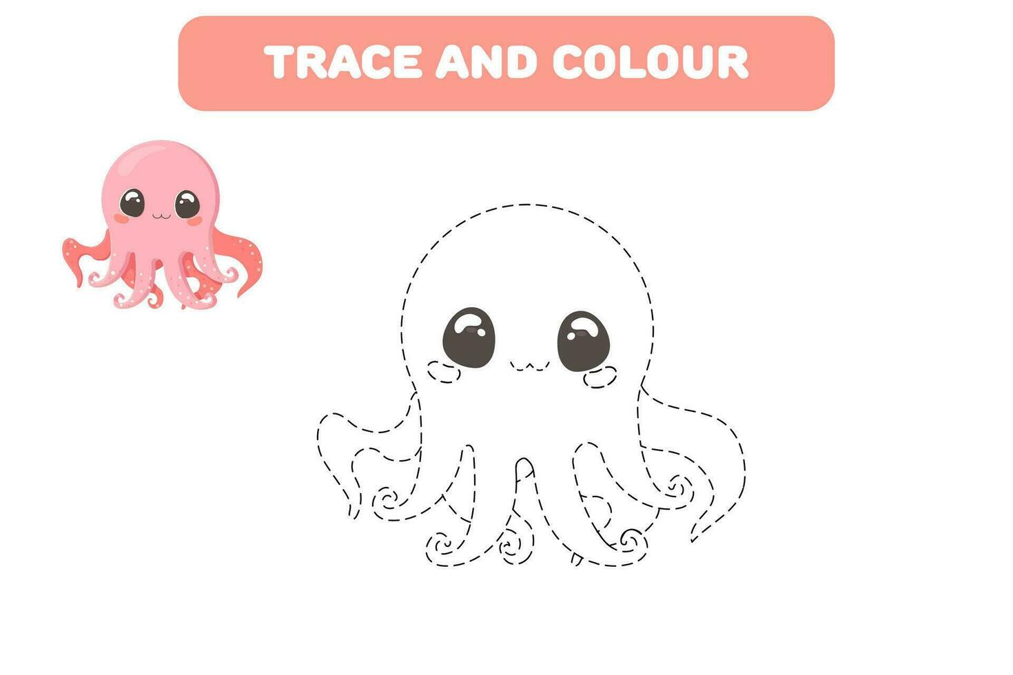 handschrift praktijk kleuren boek met schattig zee karakter Octopus vector