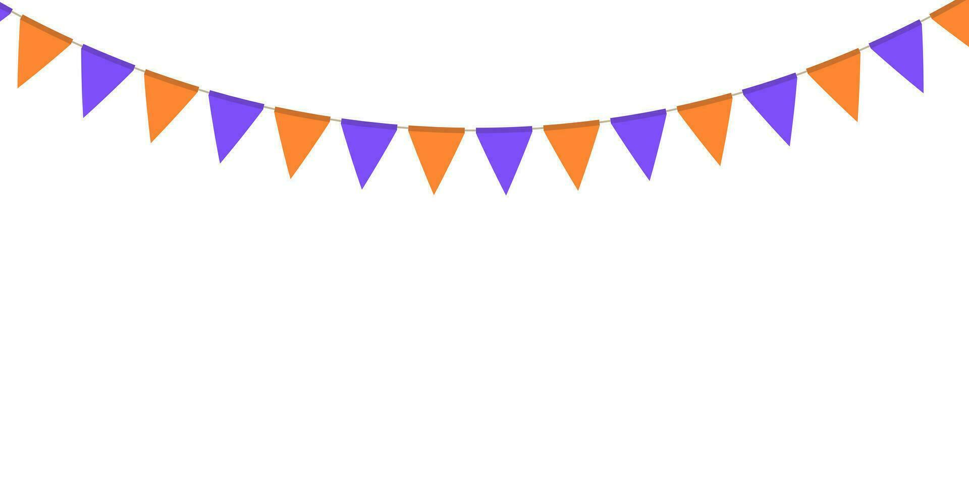 paars en oranje vlag guirlande. driehoek wimpels ketting. partij decoratie. viering vlaggen voor decor vector