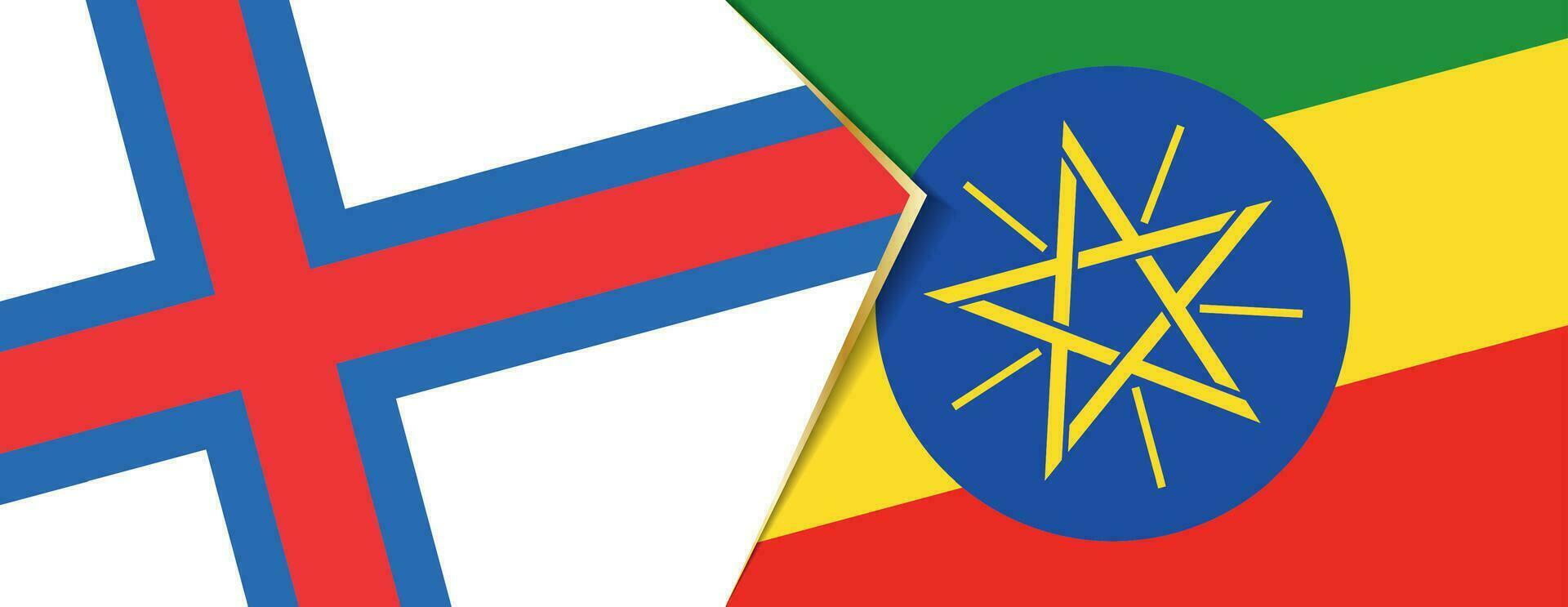 Faeröer eilanden en Ethiopië vlaggen, twee vector vlaggen.