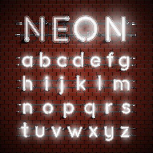 Hoog gedetailleerde neon lettertype ingesteld, vector illustratie