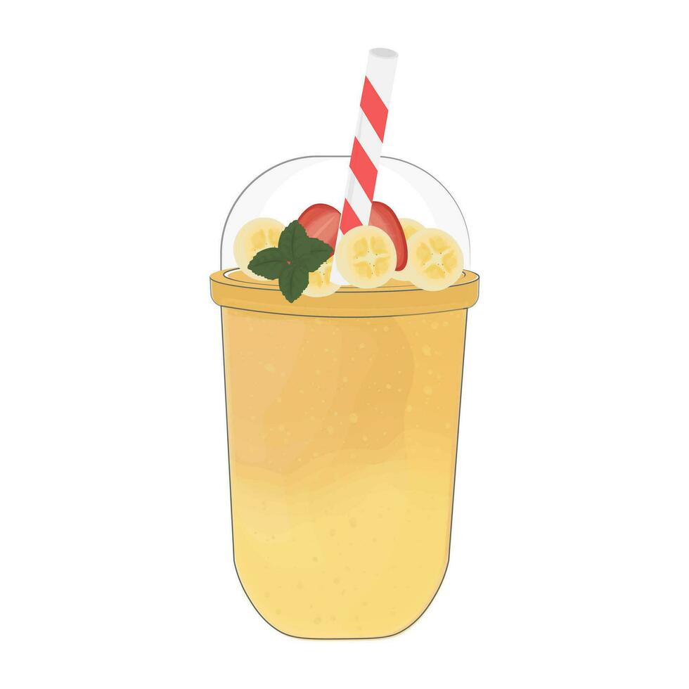 geel banaan melk schudden smoothie illustratie logo in een plastic kop vector