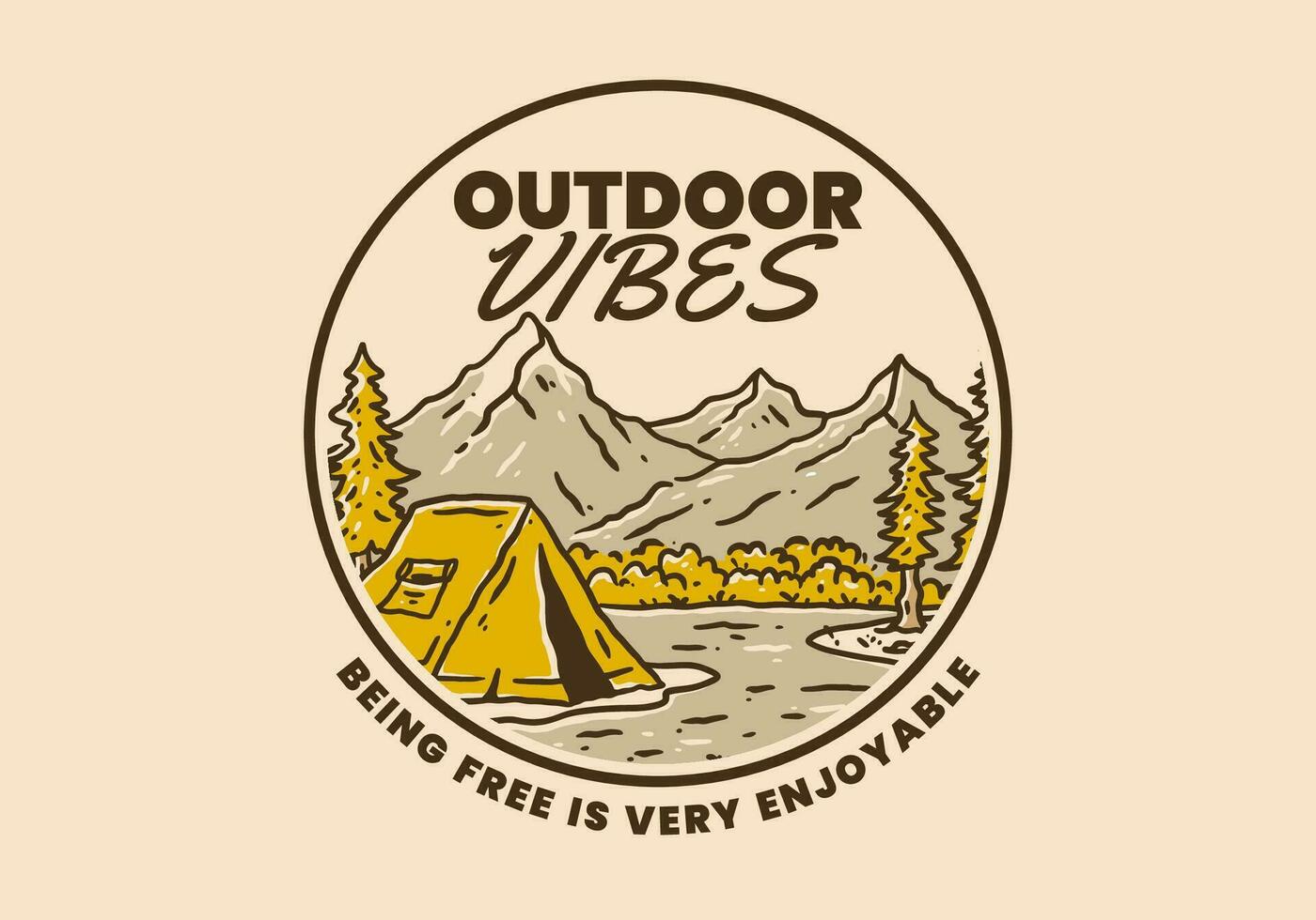 buitenshuis gevoel, wezen vrij is heel plezierig. wijnoogst illustratie van camping buitenshuis vector