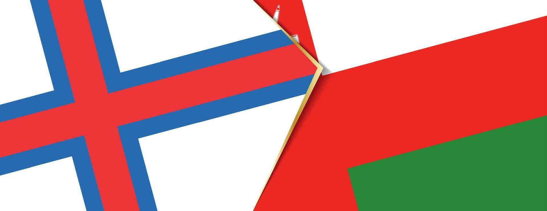 Faeröer eilanden en Oman vlaggen, twee vector vlaggen.