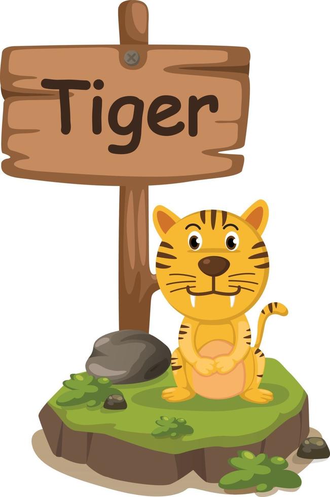 dierlijke alfabet letter t voor tijger vector