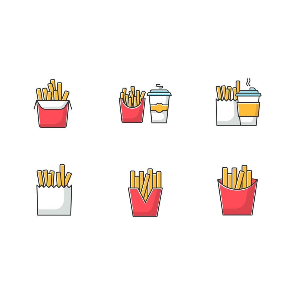 Franse frietjes rgb kleur iconen set vector