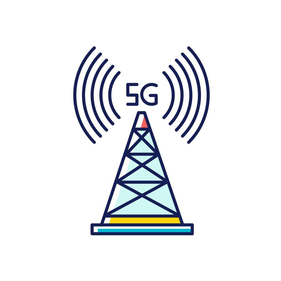 5g mobiele toren rgb kleurenpictogram vector