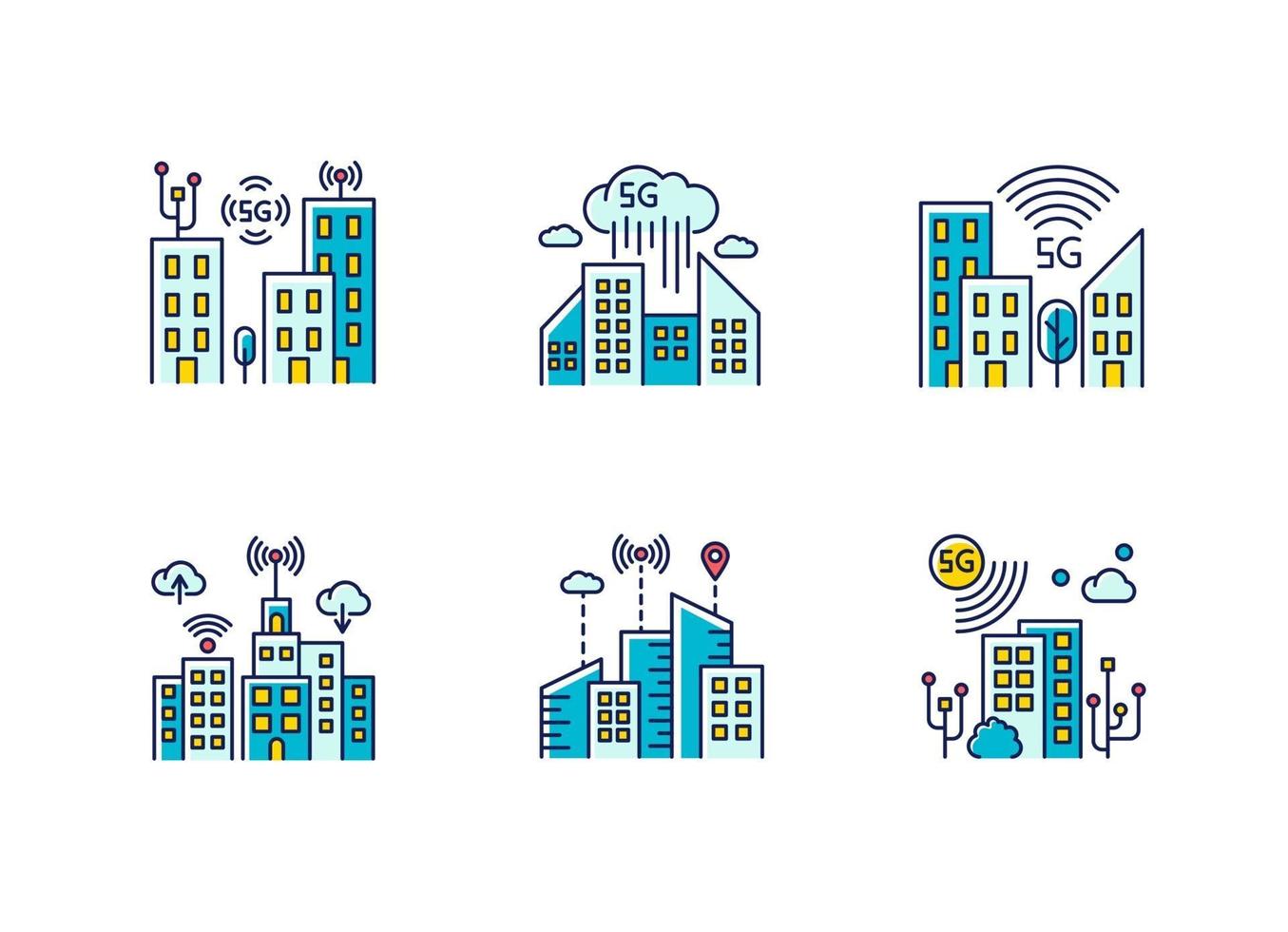 5g smart city rgb kleur iconen set vector