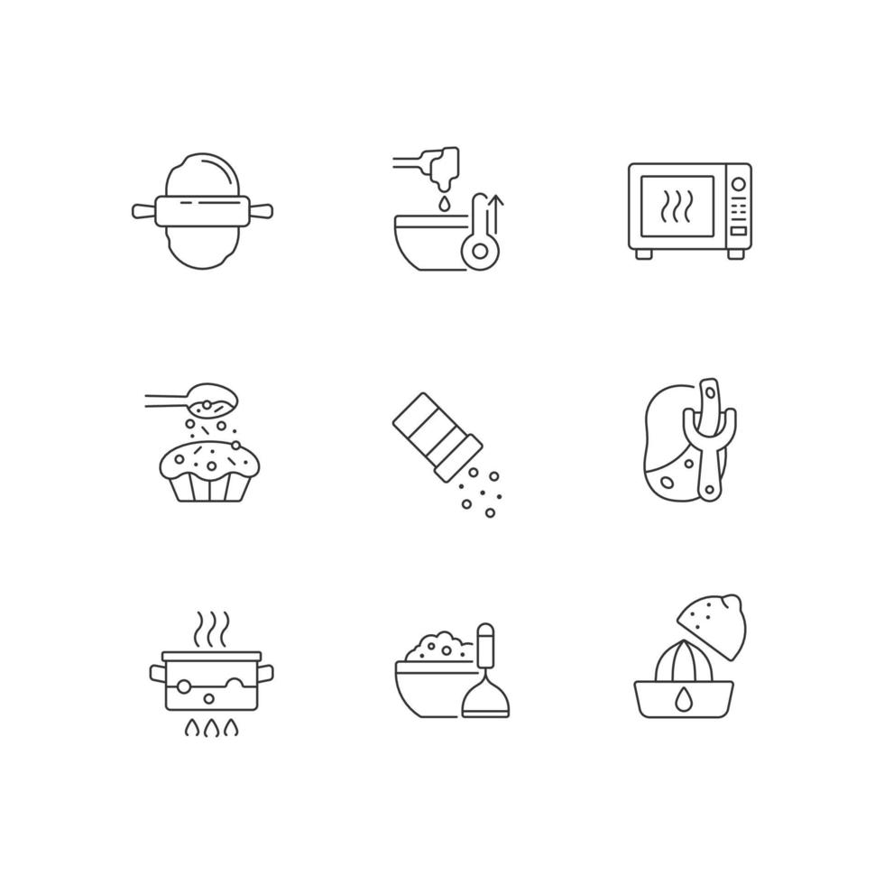 koken lineaire iconen set vector