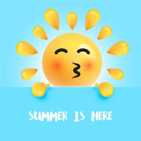 Grappige zon-smiley met de titel &quot;&quot; de zomer is hier &quot;, vectorillustratie vector