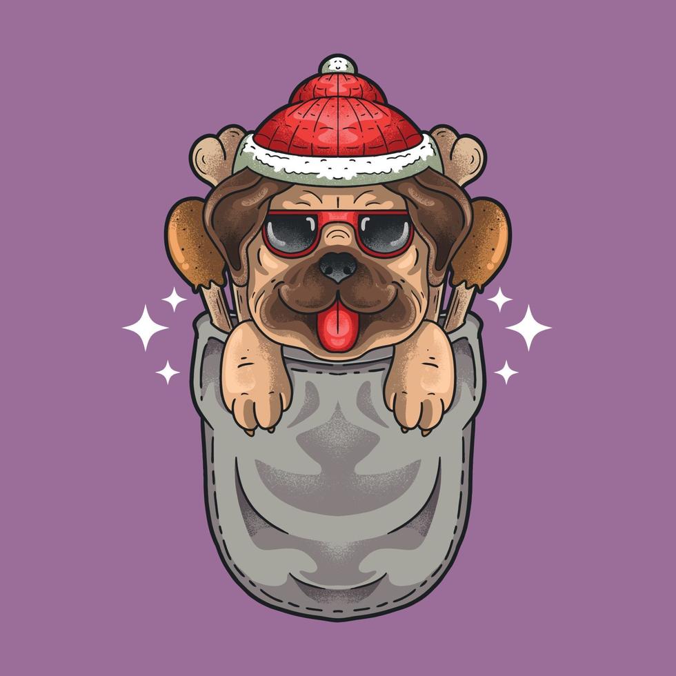 hond kerstmuts in zak grunge stijl illustratie vector