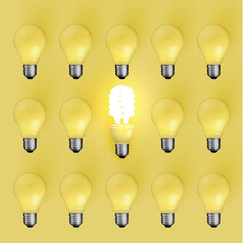 Energiespaarder lightbulb onder oude degenen, vectorillustratie vector