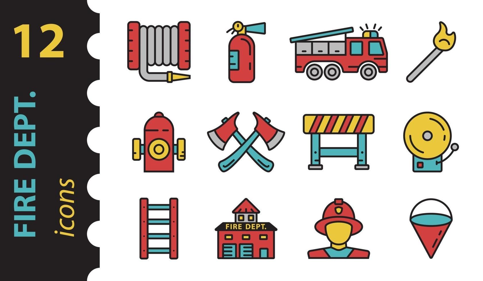 brandweerman pictogrammen. set brandweerkazerne symbolen. vector