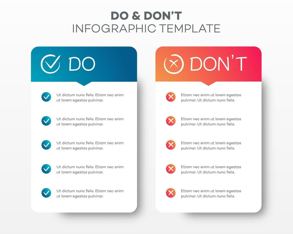 Doen en niet infographic sjabloon vector