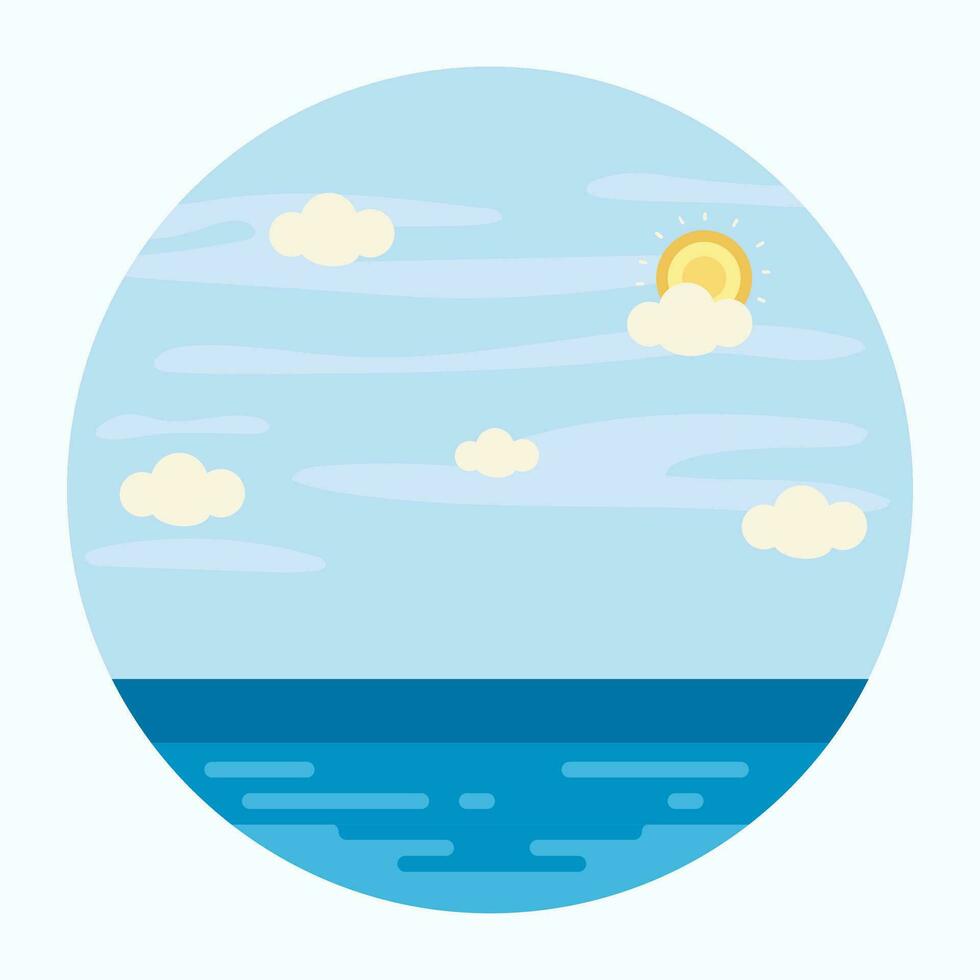 blauw lucht en zee water ronde sticker vector