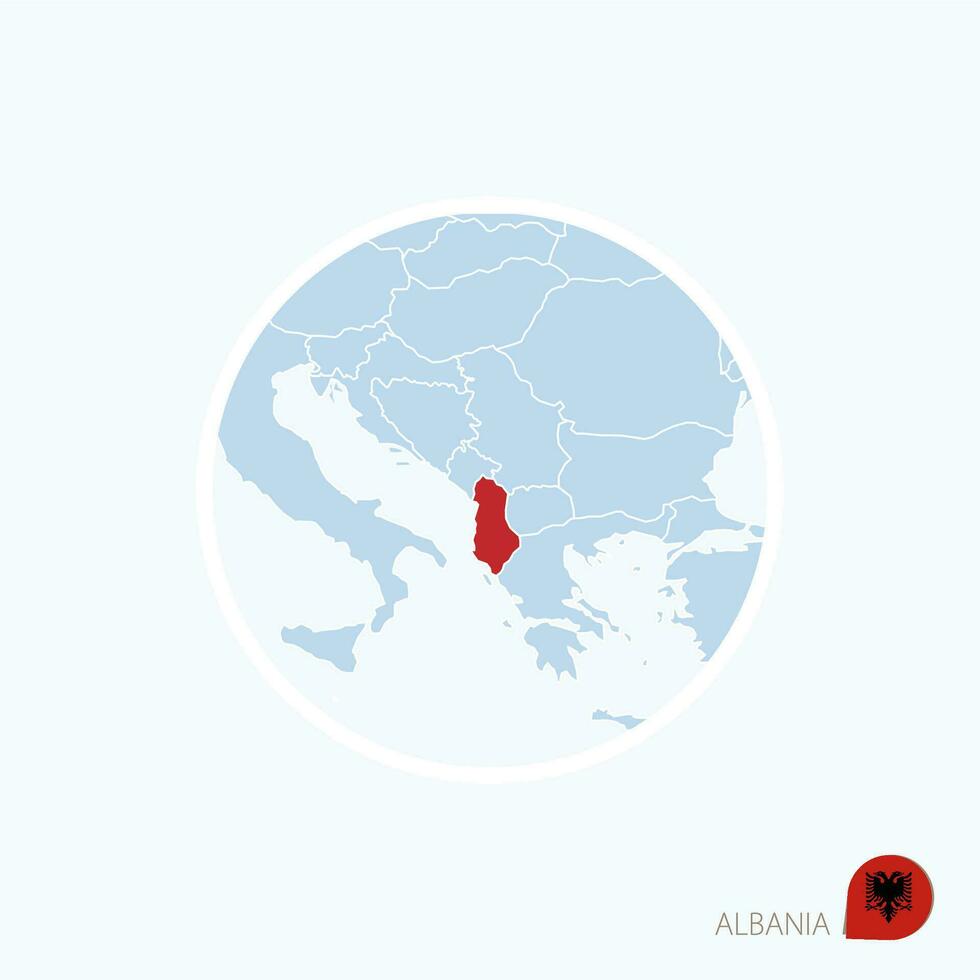 kaart icoon van albanië. blauw kaart van Europa met gemarkeerd Albanië in rood kleur. vector