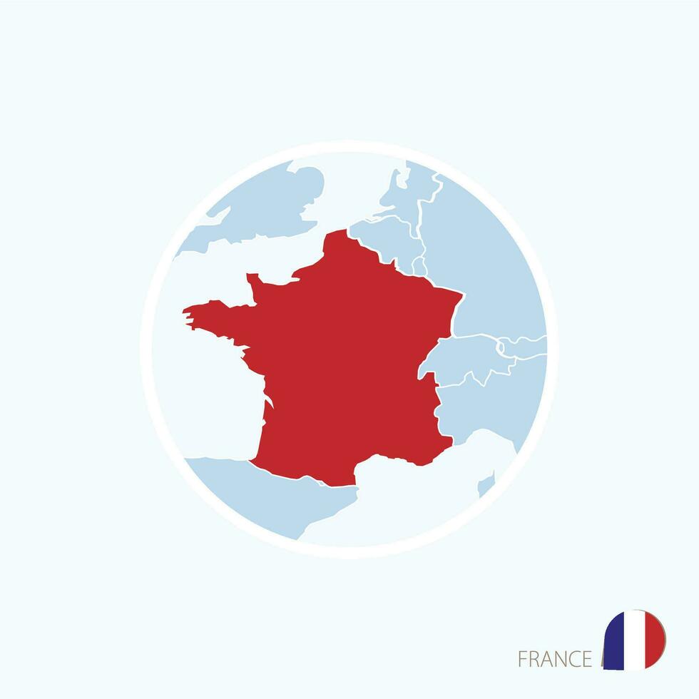 kaart icoon van Frankrijk. blauw kaart van Europa met gemarkeerd Frankrijk in rood kleur. vector