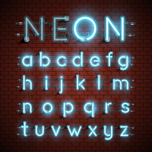 Hoog gedetailleerde neon lettertype ingesteld, vector illustratie