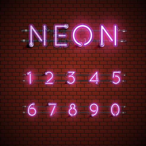 Hoog gedetailleerde neon lettertype ingesteld, vector illustratie