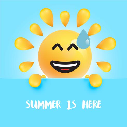 Grappige zon-smiley met de titel &quot;&quot; de zomer is hier &quot;, vectorillustratie vector