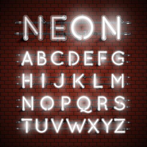 Hoog gedetailleerde neon lettertype ingesteld, vector illustratie