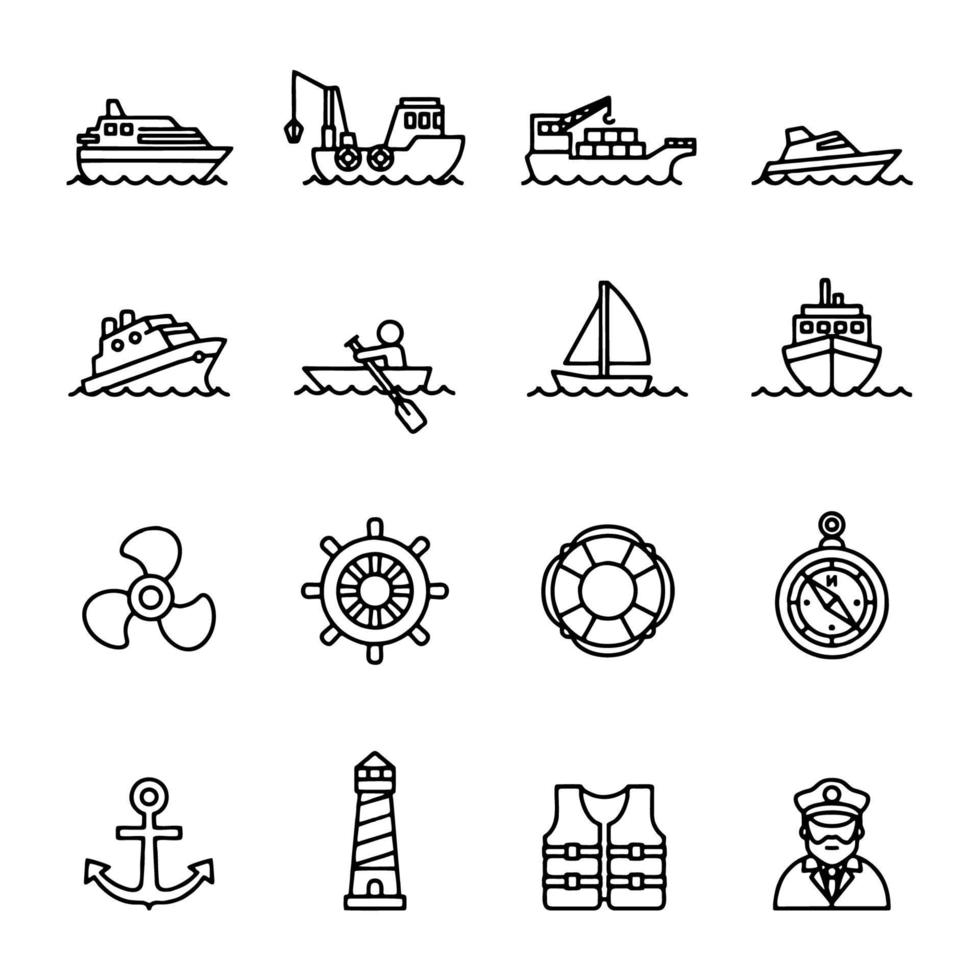 lijn icon set van boot schip logo vector