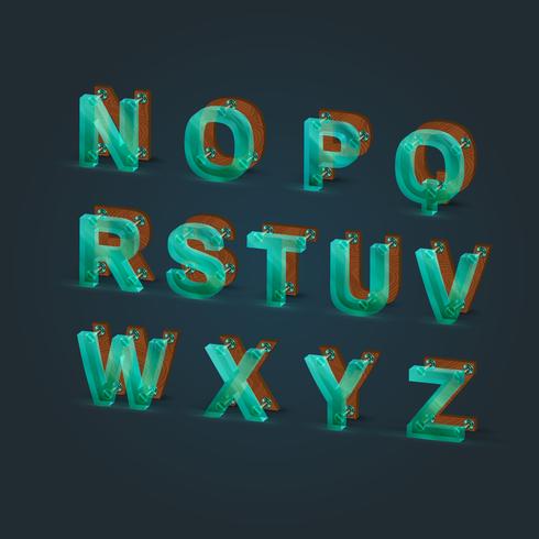 Realsitic glas en hout lettertype ingesteld, vector illustratie