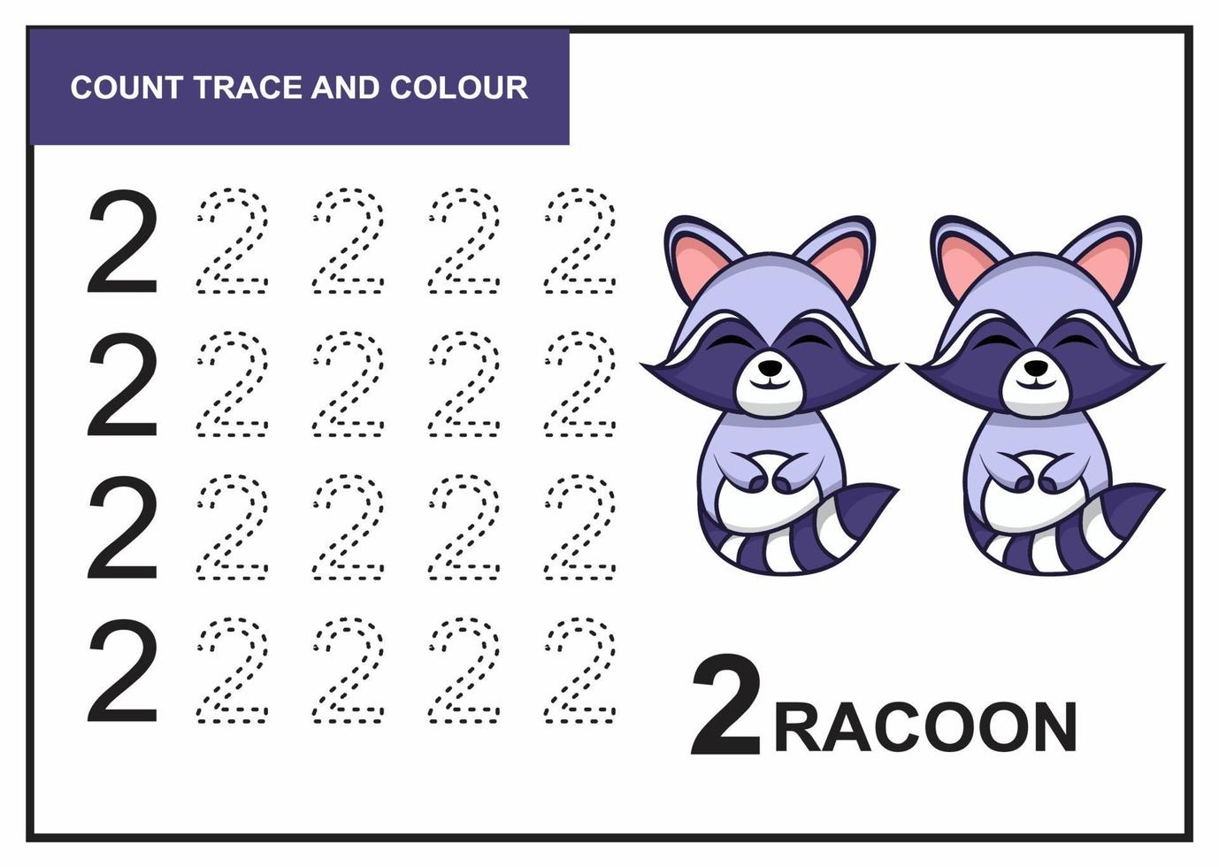 tel trace en kleur wasbeer nummer 2 vector